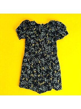 FREE PEOPLE Floral Black Yellow Cutout Romper Size 2